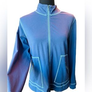 NWT Sigrid Olsen Blue With Teal Stitch Lightweight Zipper Jacket Size Petite Med